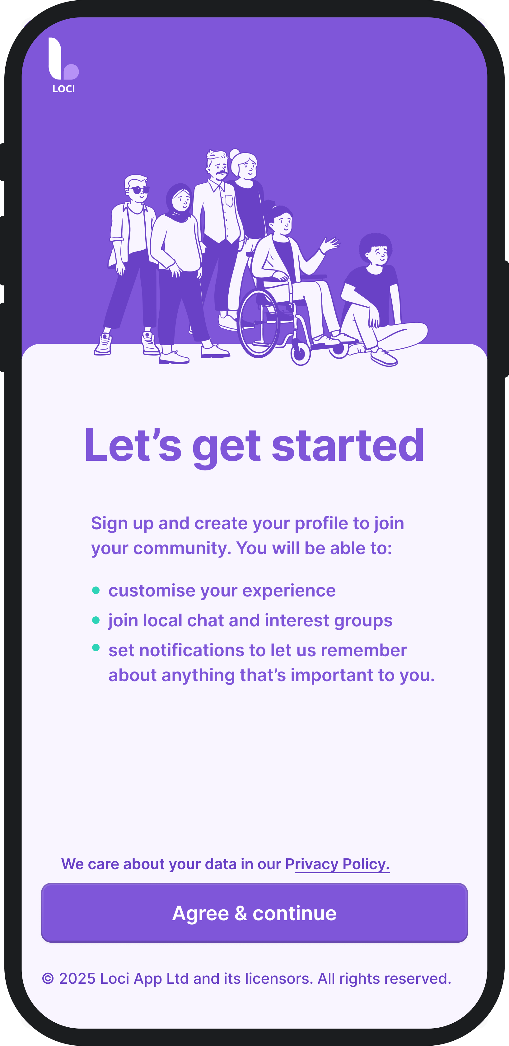 Privacy agreement screen