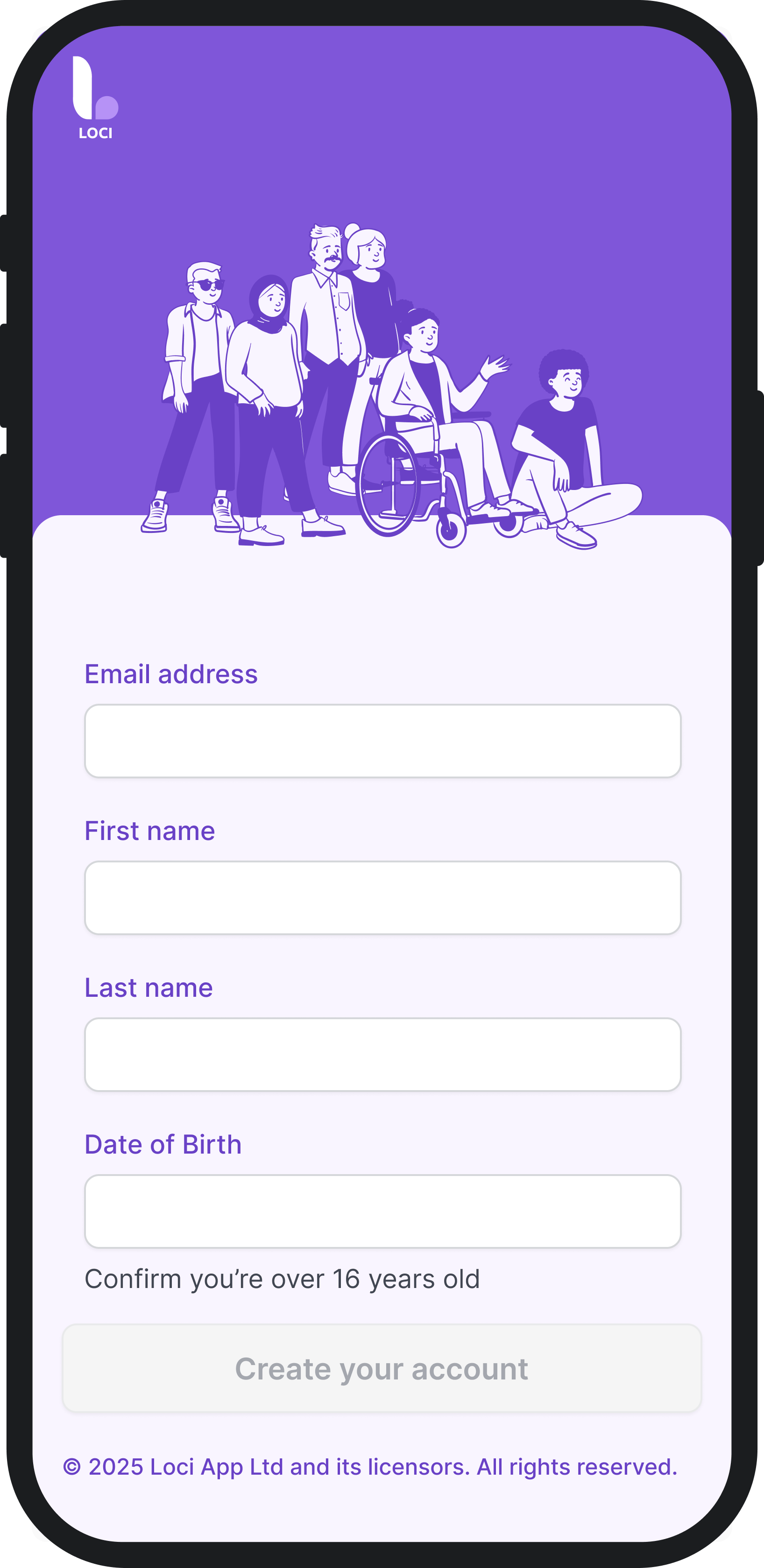 Profile setup screen