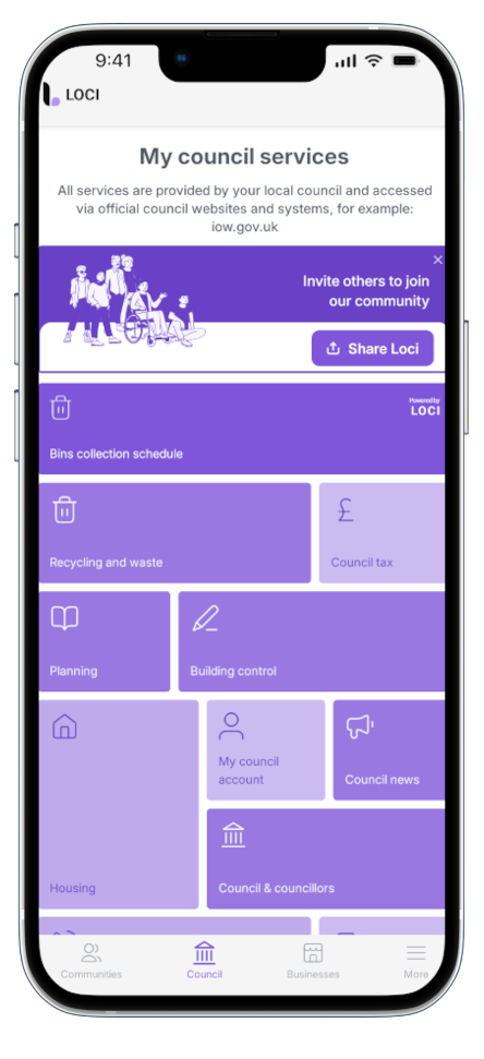 More tab in the Loci app menu