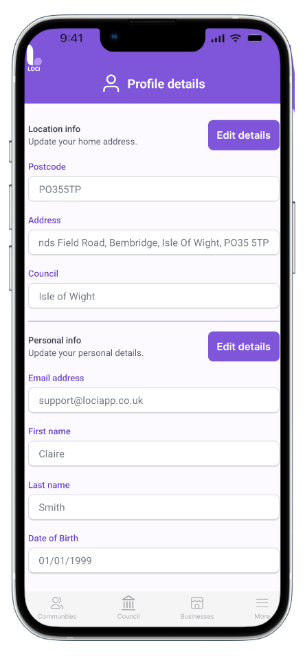 Edit details button on the profile page